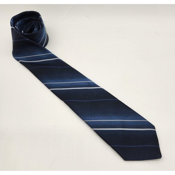 Vintage G Galvani Tie Blue Diagonal Striped Logo Print 100% Silk Necktie - Picture 1 of 5
